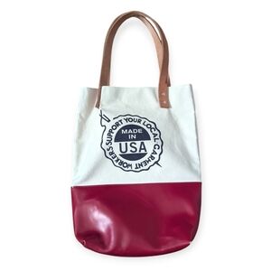 Fleabags Tote Bag with Leather Handles Red and White Handmade in Brooklyn Rare